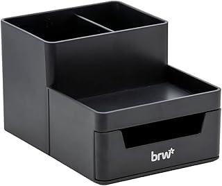 Organizador de Mesa Plástico 4 Divisórias com Gaveta Preto, BRW