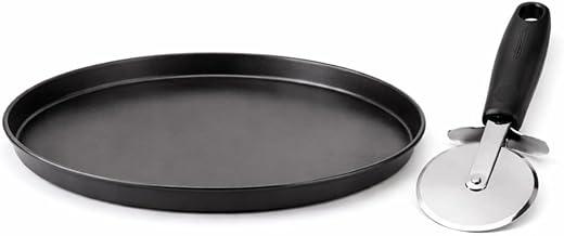 Kit Forma de Pizza 36 cm Redonda e Cortador, Alumínio Antiaderente com Revestimento Teflon, Cor Grafite, para Forno