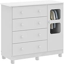 Cômoda de Bebê 1 Porta 4 Gavetas Uli Móveis Peroba Branco Brilho