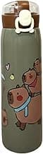 Garrafa Térmica Infantil de Aço Inox com Estampa de Capivara com Trava e Canudo de 500ml (Cinza)