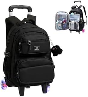 Mochila Escolar com Rodinhas, Unissex, Reforçada, Múltiplos Compartimentos, com Alça de Carrinho regulavel, para Crianças 6-12 Anos