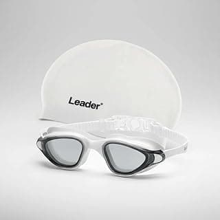 Kit Óculos de Natação Leader Open Lente Antiembaçante Proteção UV + Touca de Silicone