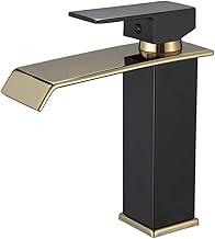 Torneira Para Banheiro Cascata Baixa Misturador Monocomando Água Quente e Fria - Dourado com Preto