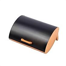Porta Pão De Bambu Suporte Armazenador De Panetones Cakes Pão De Forma Bolos Com Tampa De Metal (Preto)