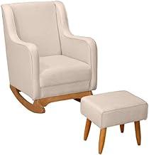 Poltrona Cadeira Balanço Amamentação e Puff Linho Premium (Bege)