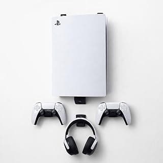 Suporte de Parede para PS5 com Porta Controle e Headset, Organização Gamer, Fixação Segura, Joystick Compatível com PS5 Padrão, Slim, Digital e Pro, Bucha e Parafuso TimeClick