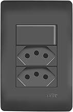 CONJUNTO 1 INTERRUPTOR SIMPLES 16A/250V E 2 TOMADA 2P+T 10A/250V HABITAT BLACK – FAME