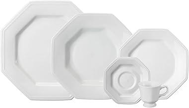 Serviço de Jantar e Chá em Porcelana, 20 Peças, Modelo Octogonal Prisma, Branco, Porcelana Schmidt