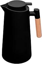 LYOR - Garrafa Térmica de Plástico com Cabo de Madeira Escandinávia Preta 1L - Mantém Bebida Quente ou Fria de 08-12 Horas