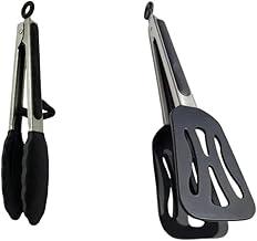 Kit Pegador Culinário e Pegador Espátula Vazada Conjunto Utensílios de Cozinha 2 Peças Silicone e Inox