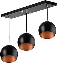 Lustre Pendente Bola Triplo Base Retangular Preto/Cobre