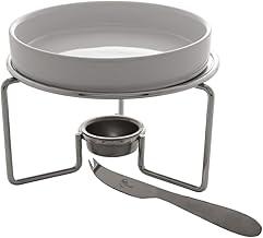 WOLFF - Conjunto 3 Peças Rechaud de Cerâmica para Queijo Brie com Faca Aço Inox e Base Niquelada