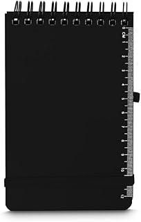 Mini Caderno Espiral com Régua Integrada, PP Reciclável, 60 Folhas Pautadas, Suporte para Caneta, 14,7x9x1cm, Disponível (1, Preto)