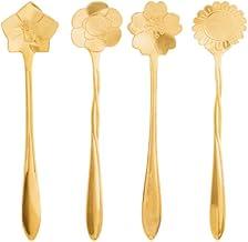 WOLFF - Conjunto 4 Colheres Aço Inox p/Chá Flores Dourado