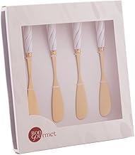 WOLFF - Conjunto 4 Espátulas de Aço Inox Dourado com Cabo de Cerâmica Branco