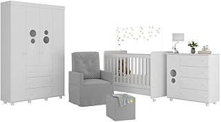 Quarto Completo com Colchão, Poltrona de Amamentação e Puff Pimpolho Multimóveis Mp4103 Branco/cinza