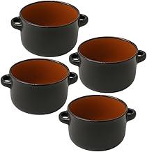 Mini Cocottes Cerâmica, Conjunto de 4 Panelinhas Pretas Com Alças, 310ml, Resistente ao Forno, 14,5x7cm