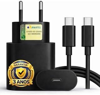 Carregador Turbo Compativel c/Samsung Galaxy, Motorola, Novo Iphone 15/16/17 - Fonte 25W Ultra,Carregamento Rápido, Tipo C + USB, Acompanha Cabo Tipo C, para Android/IOS - Certificado Premium Black
