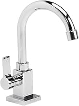 TFC Torneira de Lavatório Quadrada Bica Móvel 1/4 Volta Luxo Prata Aço Inoxidável Polida Cinza