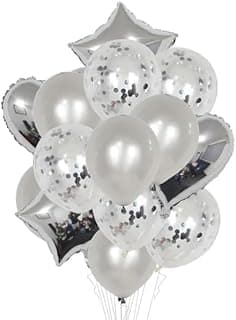 Kit Buque Balão Metalizado 14 Peças Bexiga Festa Diversas Cores (Prata) com 14.57% de desconto por R$ 17,00 na amazon