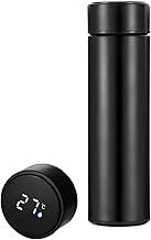 Garrafa Térmica com Visor de Temperatura, garrafa de Inox, garrafa de 500ml, garrafa de agua com Isolamento Térmico, com parede dupla, Portátil, preto, Chá, Bebidas Quentes ou Frias, inoxidavel