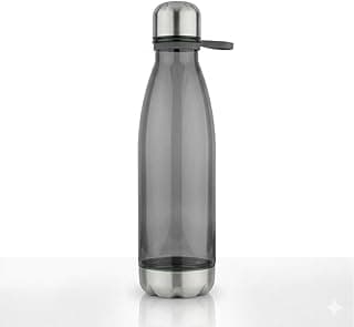 Garrafa Plástica Premium, 700ml, Policarbonato, Tampa Rosqueável com Vedação em Silicone, Base Metálica, Multicolorida, Alta Durabilidade para Uso Diário (Preto)