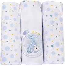 Kit 3 Cueiros para Bebê 80x80cm 100% Algodão com Estampas Suaves – Toque Macio, Respiráveis, Ideais para Enxoval e Maternidade (Azul)