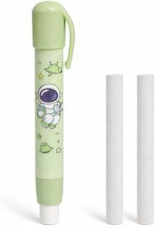 Borracha Estampas Retrátil Escolar Com 2 Refis - Kit 3 Peças Apaga Sem Manchar Ideal Para Lápis Grafite Uso Escolar E Escritório (Verde)