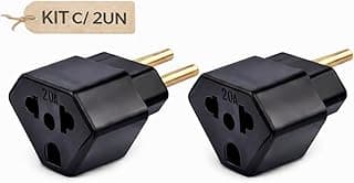 KIT 2 Adaptador de Tomada Universal 10A e 20A 3 para 2 Pinos, Padrão Novo e Antigo Padrão Brasileiro e Americano (PRETO)