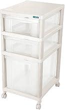 Ordene - Gaveteiro Plástico de 3 Gavetas com Rodinhas para Locomoção, Tamanho Retangular Médio, Cor Cristal com Branca, Linha Vig