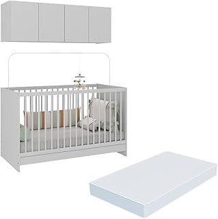 Berço 3 em 1 com Colchão e Armário Aéreo 4 portas Multimóveis Mp4149 Branco