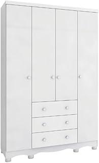 Guarda Roupa de Bebê 4 Portas 3 Gavetas Junior Móveis Peroba Branco Brilho