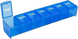 EZY DOSE Estojo de comprimidos diário semanal (7 dias), planejador de medicamentos, organizador de vitaminas, recipiente de suplementos, conveniente e fácil de usar, compartimentos grandes, adequado
