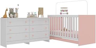 Berço 3 em 1 para Colchão 130 x 60cm com Cômoda Doce de Leite Multimóveis Mp4297 Branco/rosa