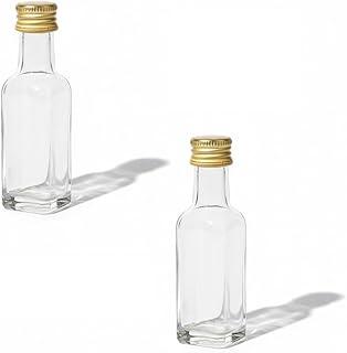 Kit 3 mini garrafa vidro whisky 20ml Tampas alumínio dourada