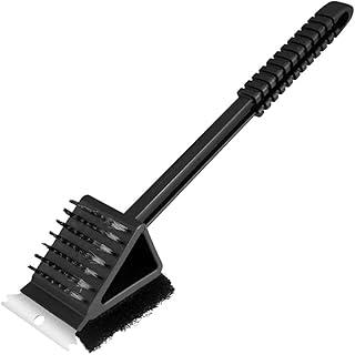 Escova para Limpar Grelha Churrasqueira 3 em 1 Escova Aço Inox Esponja Abrasiva Raspador Espátula Cabo Ergonômico Material Resistente e Premium Inoxidável