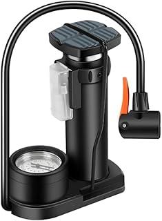 Bomba De Ar Com Manômetro Medidor, Suporte de Pé, Fácil e Rápido, Ideal Para Encher Pneu, Colchão, Bola, Carro, Moto, Bicicleta, Material Em Aluminio, Bico de Enchimento Duplo, Portátil e Resistente