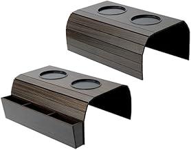 TNA Decor Kit com 2 Bandejas para Braço de Sofá com Porta Copos – Esteiras Flexíveis em Madeira e Cortiça para Apoiar Bebidas, Objetos e Petiscos – Cor Tabaco