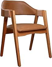 Cadeira de Jantar Com Encosto Curvo Base em Madeira Maciça Detalhe no Braço em Corda Nautica - Emily (Couro Marrom)