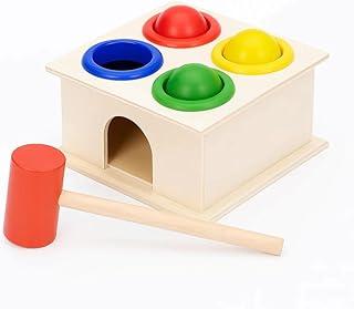Brinquedo Educativo Infantil de Madeira, Caixinha Bate Martelo e Bolinhas Coloridas, Brinquedo de Encaixar Infantil Educativo Didático 11 x 11, PREMIUM, Felix Mgazine