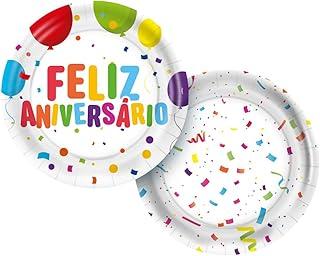 PRATO PAPEL REDONDO 18 cm FESTA FELIZ ANIVERSARIO 08 un.