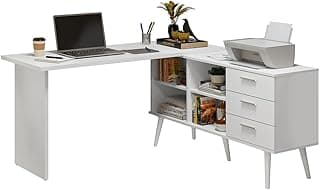 Mesa de Escritório em L 3 Gavetas Branco Lisboa Madesa com 10% de desconto por R$ 539,99 na amazon