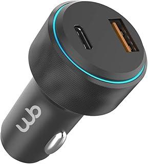WB Carregador USB-C e USB-A rápido Veicular com duas entradas 48W, Preto