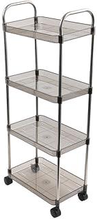 Carrinho Organizador Multiuso Conthey, 4 Andares, Aço Inox e Prateleiras Fumê, com Rodízios