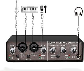 interface de audio,Placa de som profissional de canal duplo com USB 2.0 de alta velocidade, função de monitor para estúdio/gravação musical/gravação vocal/jogos/Alto-Falantes de Computador Acessórios