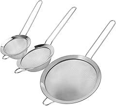 Conjunto De 3 Peneiras Em Aço Inox Com Suporte E Alças Longas Diferentes Tamanhos