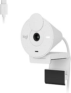 Webcam Full HD Logitech Brio 300 com Microfone com Redução de Ruído, Proteção de Privacidade, Correção Automática de Luz e Conexão USB-C- Branco