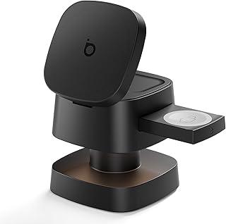 Carregador Sem Fio 4 em 1 Basike - Carregador por Indução15W Rápido Compatível para iPhone 16/15/14/13 Series, Apple Watch, AirPods com Luz de Noturna (Preto)