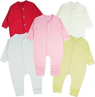 Kit 5 Macacões Bebê Menina Suedine 100% Algodão – Modelo Longo com Vira-Pé, Cores Delicadas, Confortáveis e Práticos para o Dia a Dia