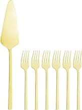 WOLFF - Conjunto Espátula para Bolo e 6 Garfos para Sobremesa Firenze Dourado Aço Inox